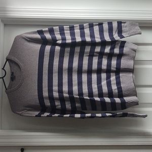 GAP Sweater Grey w/Blue Stripes 2012ish Kind of 60's Vibe/Feeling, Like New!